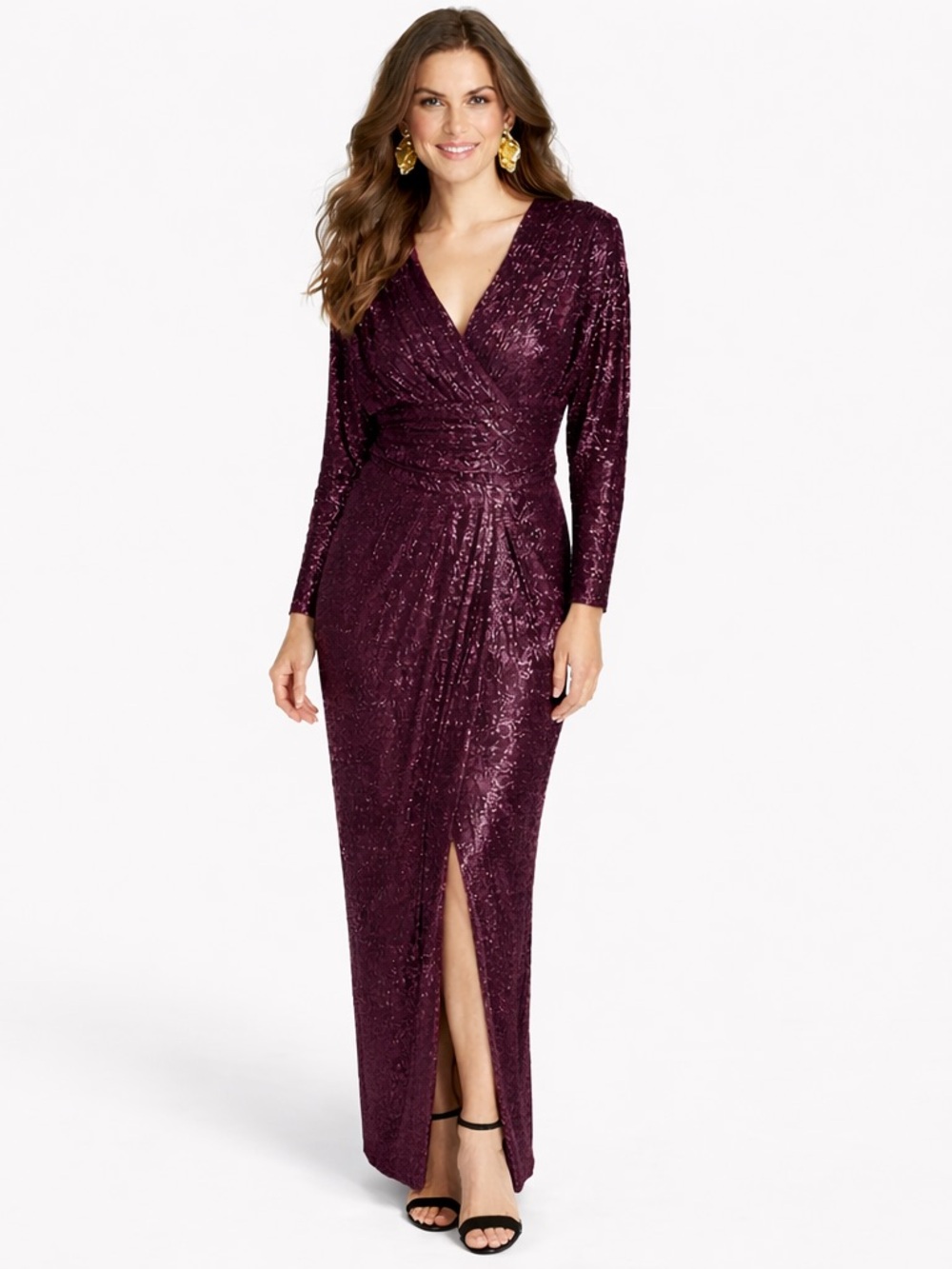 DKNY Sequin Gown Size 4 Burgundy Formal Dress NWT Evening